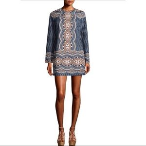 NWT BCBGMAXAZRIA Runway Allina Lace Trim Mini Dress Boho Chic Print Size Small